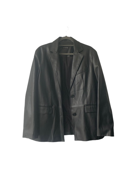 Bershka ladies black long sleeved button up faux leather blazer jacket coat - Picture 2 of 6